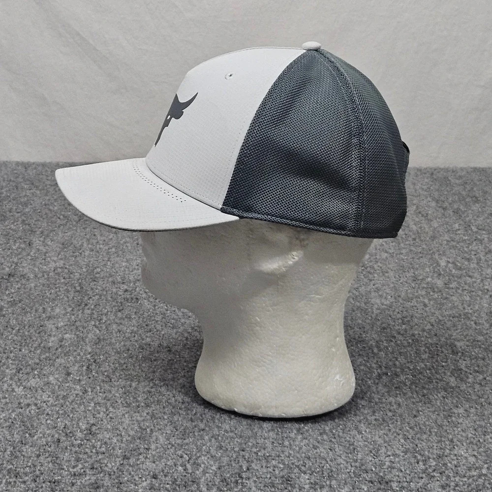 Under Armour Project Rock Trucker Hat Gray White Mesh‎ Snapback Performance Cap